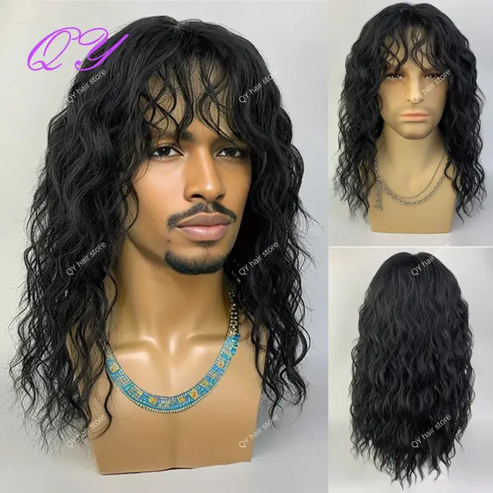 Perruque synthétique bouclée naturelle pour hommes