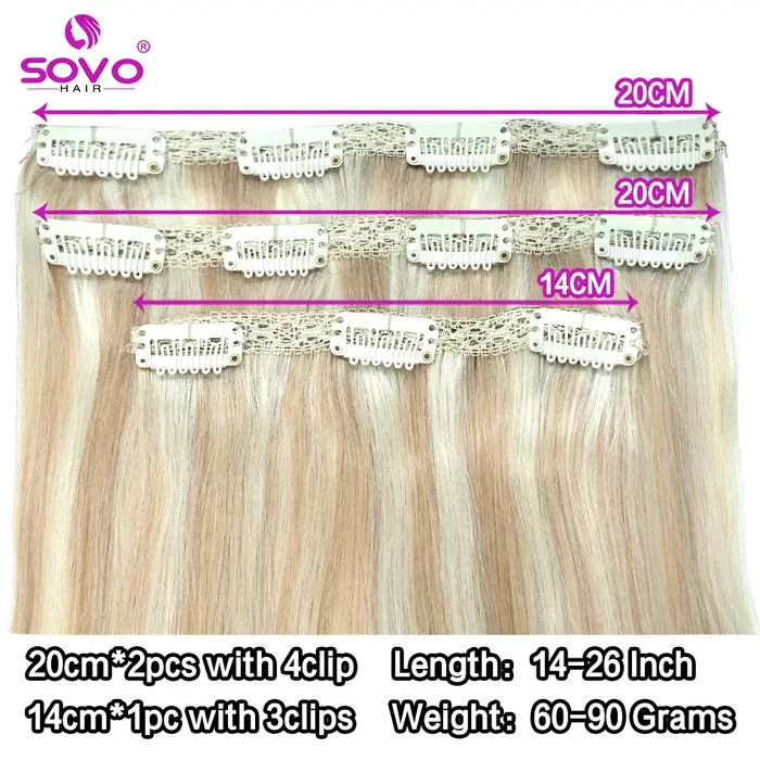SOVO pince dans les Extensions de cheveux cheveux humains 3 pièces os droit pince Ins Extension de cheveux 60-90G vrais cheveux européens naturels 12-26"