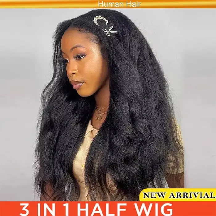 Demi-perruque droite crépue cheveux humains sans colle perruque