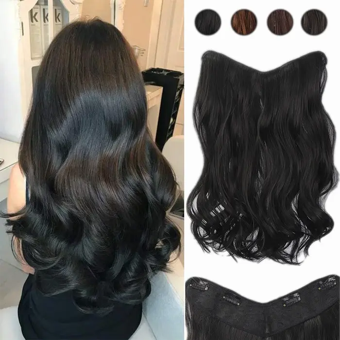 Extensions de cheveux synthétiques en forme de V à grandes ondulations pour femmes caucasiennes