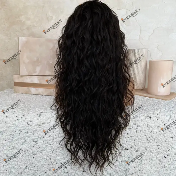 Perruque Lace Closure Wig Indienne Naturelle Ondulée, Cheveux Noirs, 5x5, 13x6, Densité 200, Partie 