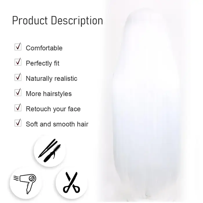 Perruques droites blanches longues de 40 pouces