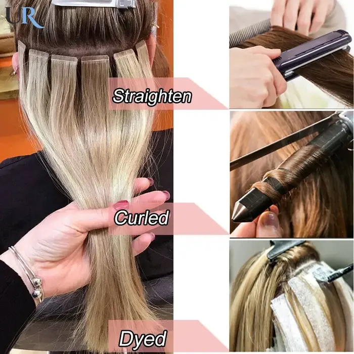 Bande blonde 100 % cheveux humains dans les extensions 12-26 pouces # 613 trames blondes platine pour coloration