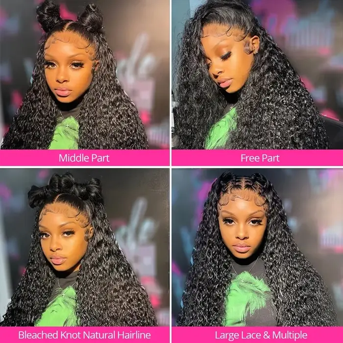 Perruque de cheveux humains brésiliens bouclés Deep Wave 13x6 sans colle, densité 250, avec dentelle