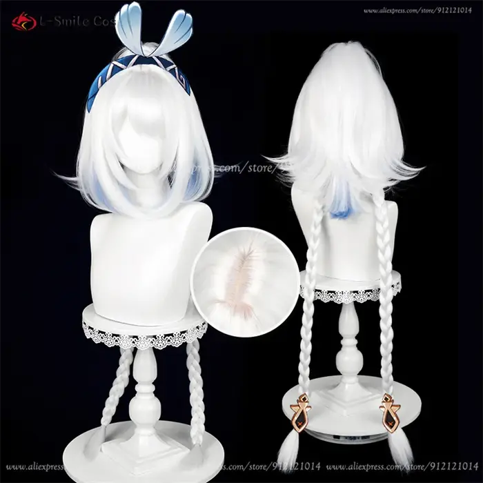 Mualani Cosplay perruque 110 cm de Long tressé blanc bleu perruques mixtes Meztli