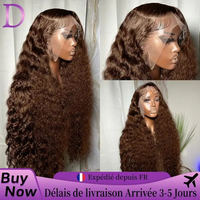Dialola Perruques Cheveux Humains Brunes Couleur Chocolat Marron Caramel Boucles Dentelle HD 13x6 Pe