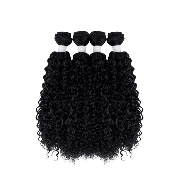 Lot de 4 mèches de cheveux synthétiques bouclés crépus avec closure 4x4