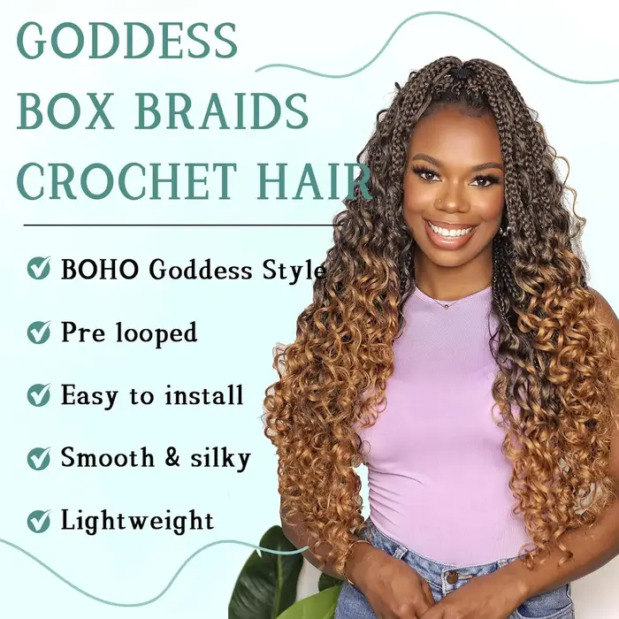Boîte de déesse tresses cheveux au Crochet avec extrémités bouclées