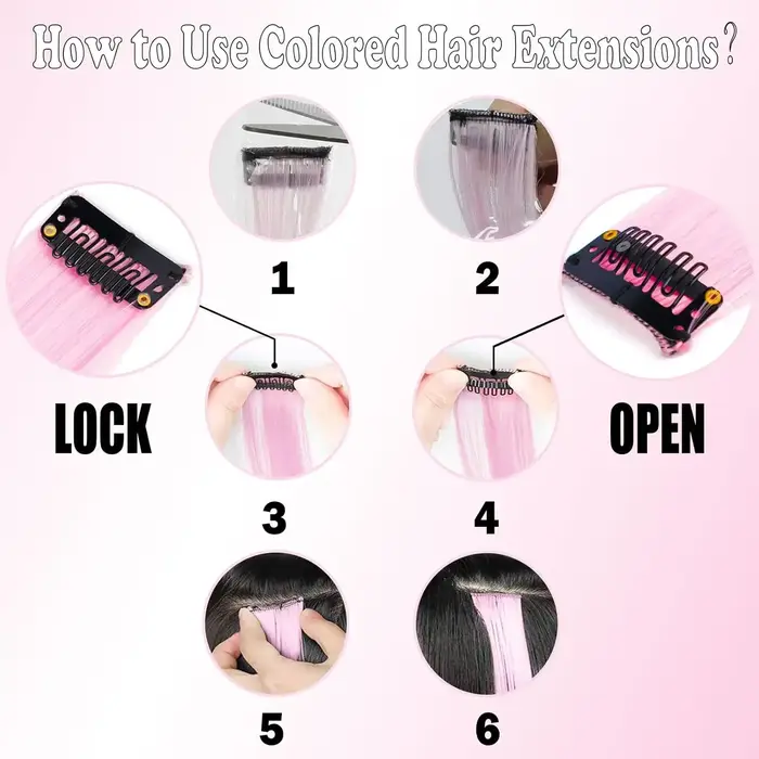 Extensions de cheveux synthétiques noires à clipser