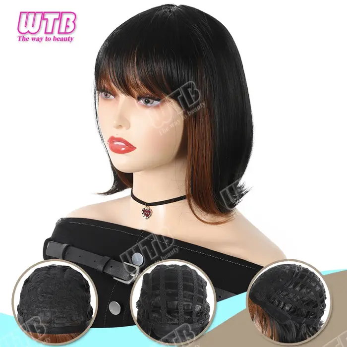 WTB Perruque synthétique courte et droite pour femme