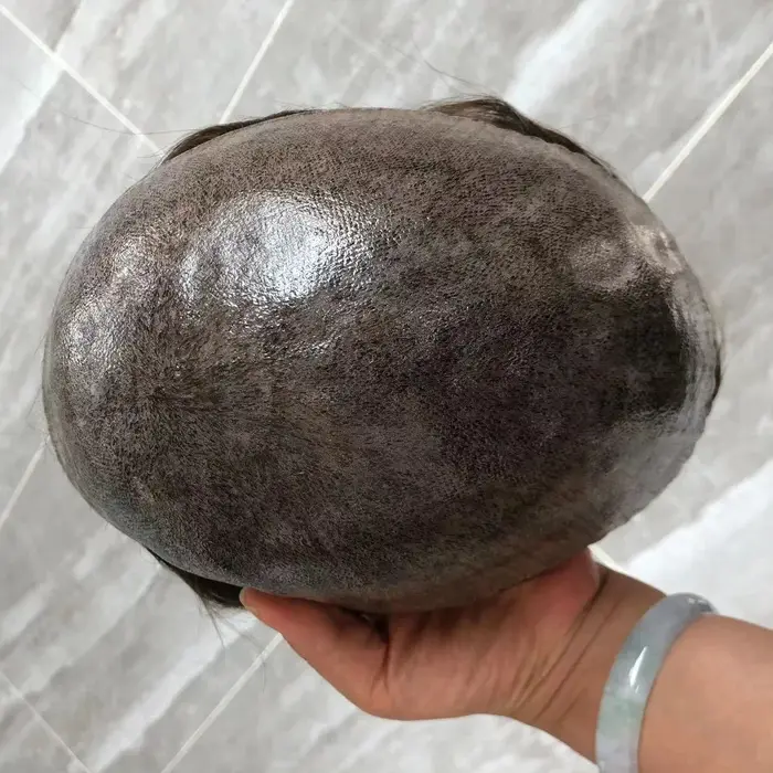 Cheveux humains toupet pour hommes noir gris 1B40 # 2 système super durable de PU de peau complète i