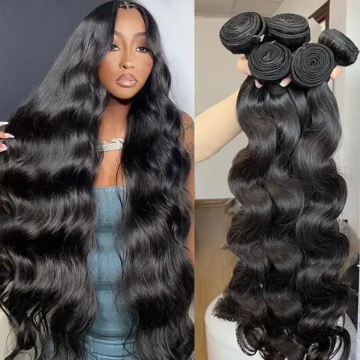 Extensions de cheveux humains brésiliens Remy non traités, ondulés, double épaisseur, 3 ou 4 paquets