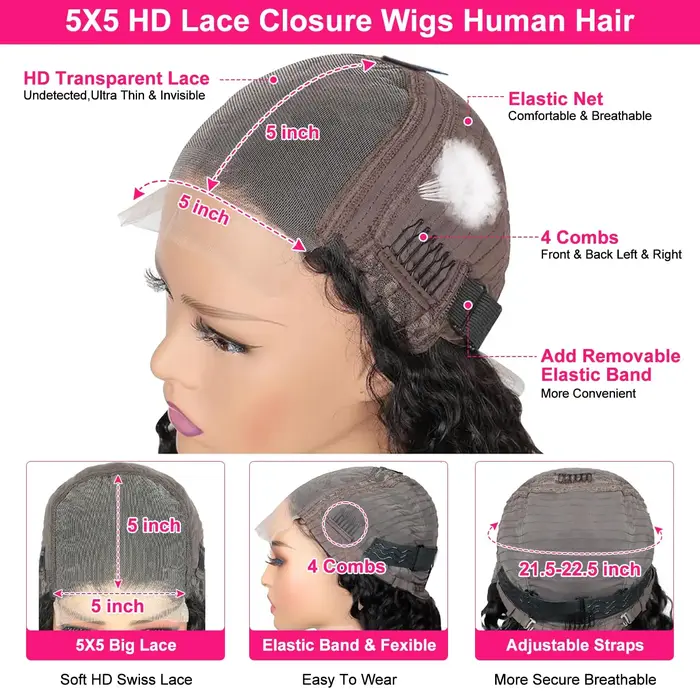 Perruques Courtes Bouclées Ondulées 100% Cheveux Humains Vierges, Effet Bob Volumineux, Pré-Pluckées