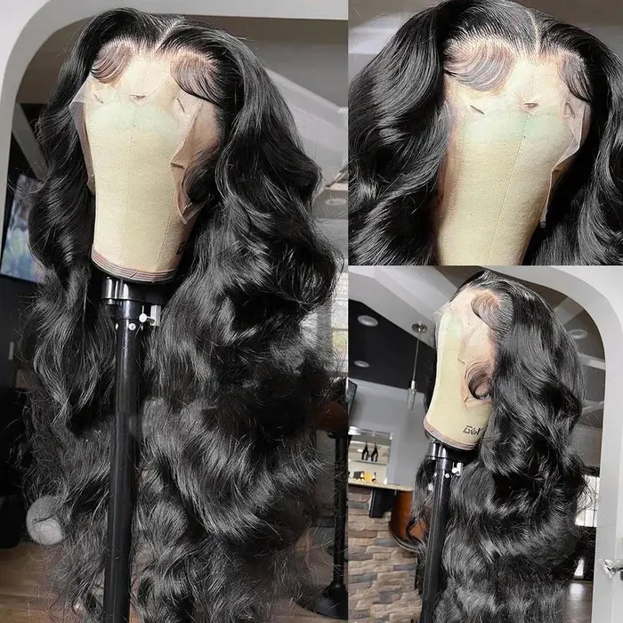 Perruque Lace Front Wig Body Wave brésilienne naturelle, cheveux humains, 13x6 HD, pre-plucked, 300%