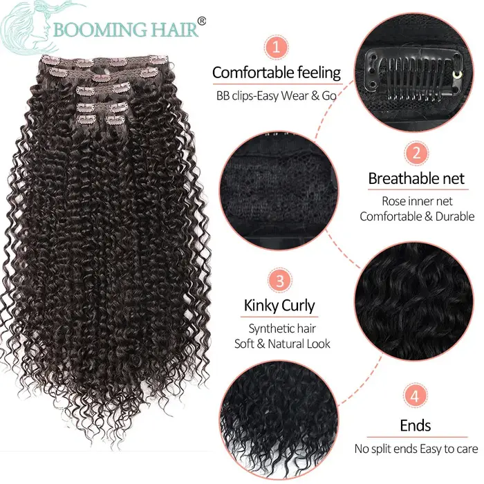 Extensions de cheveux synthétiques à clipser pour femmes
