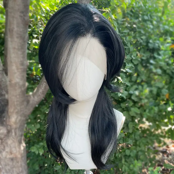 Perruques de Cosplay synthétiques Rocker noir de jais pour hommes, perruques avant en dentelle 13x4 