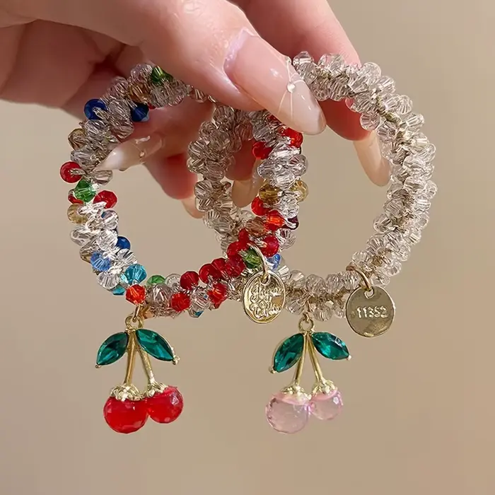 Corde à cheveux cerise en cristal coloré, 1/2 pièces, anneau de cheveux en strass doux, bandeau à ha