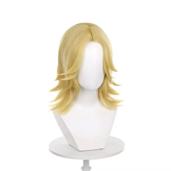 Perruque mi-longue blond doré clair avec couches latérales douces et pointes aériennes