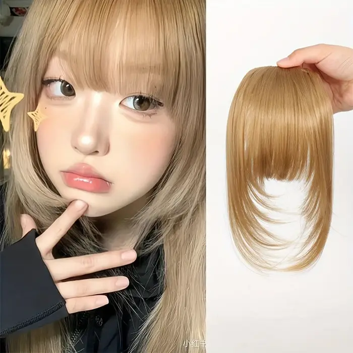 Extensions de cheveux synthétiques droites pour femmes avec frange superposée