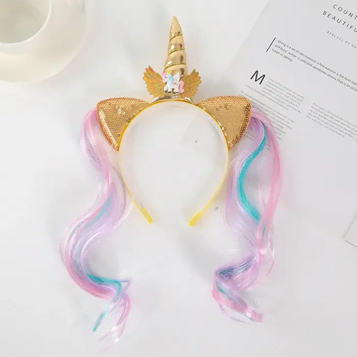 Perruque colorée licorne bandeau arc-en-ciel cheval Double queue de cheval perruque chapeaux enfants
