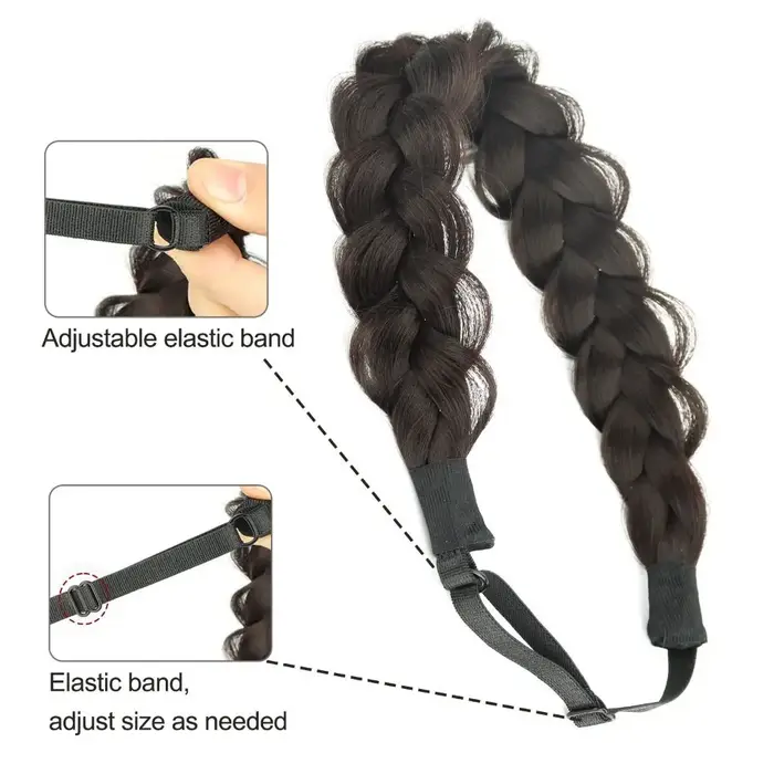 Bandeau de cheveux tressé réglable, Extensions de chignon synthétiques extensibles doré/marron/noir, élastiques antidérapantes