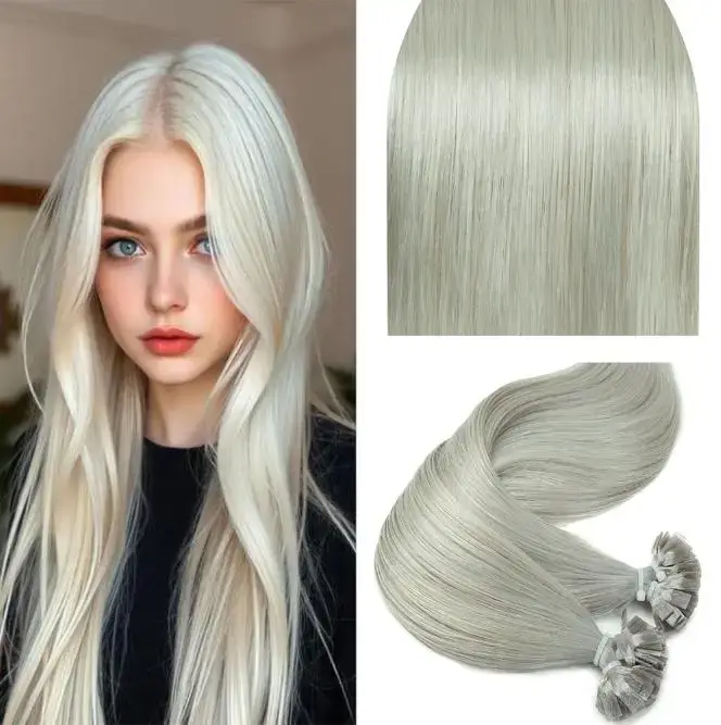 Blond Blanc Personnalisé 1001 # Extensions de cheveux à pointe plate