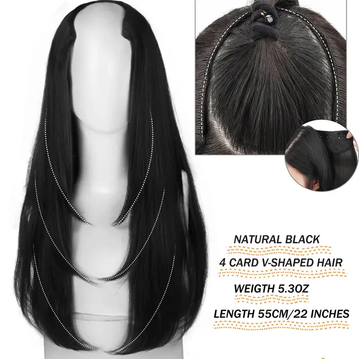 Extensions capillaires synthétiques longues et lisses, postiche à Clip de 22 pouces en forme de V, p
