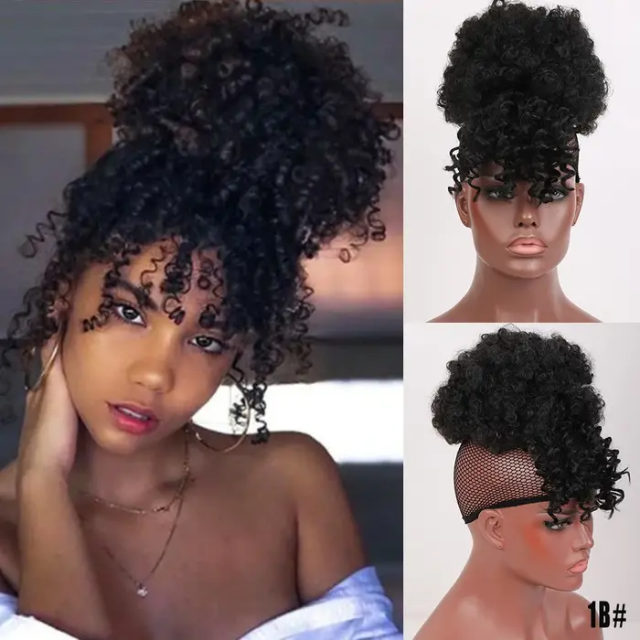 LUPU-Postiche chignon synthétique pour femmes noires, faux cheveux, chignon afro, chouchous avec fra