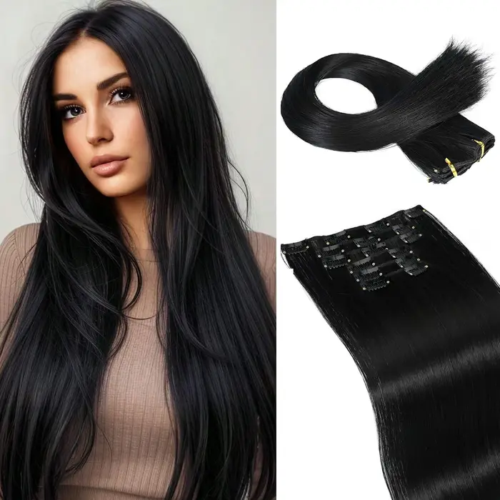 Extensions capillaires synthétiques légères à clips, postiches épaisses et longues en dentelle pour