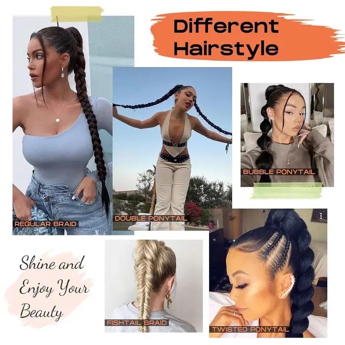 Extension de queue de cheval longue tresse avec cravate élastique enveloppement droit autour des Extensions de cheveux tressés postiche synthétique naturelle 30 pouces