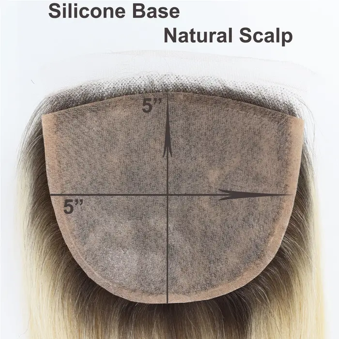 Base en Silicone fermeture à lacets Ombre blond clair en soie 5x5 pouces Topper avec ligne de cheveu