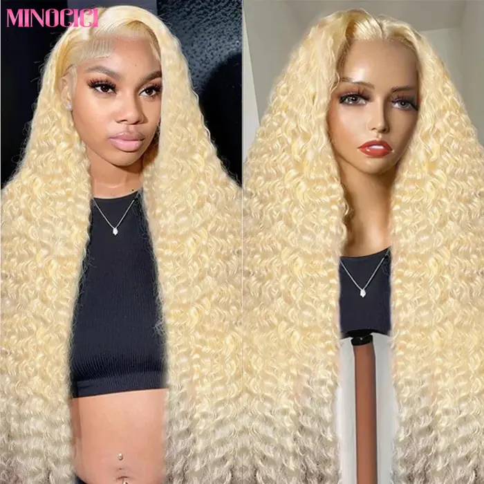 Perruque Cheveux Humains Naturels Blond Platine 613 Ondulés Profonds 13x4 13x6 HD Transparente avec