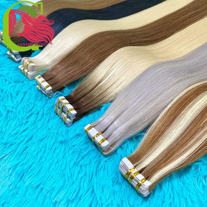 Extensions de cheveux blondes à bandes adhésives invisibles en cheveux humains, trame de peau en PU, 20 pièces, longueur 18-30 pouces, installation facile