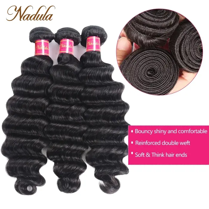 Tissage en lot Deep Wave brésilien 100% vierges-Nadula Hair, mèches de cheveux humains, 12 à 26 pouc