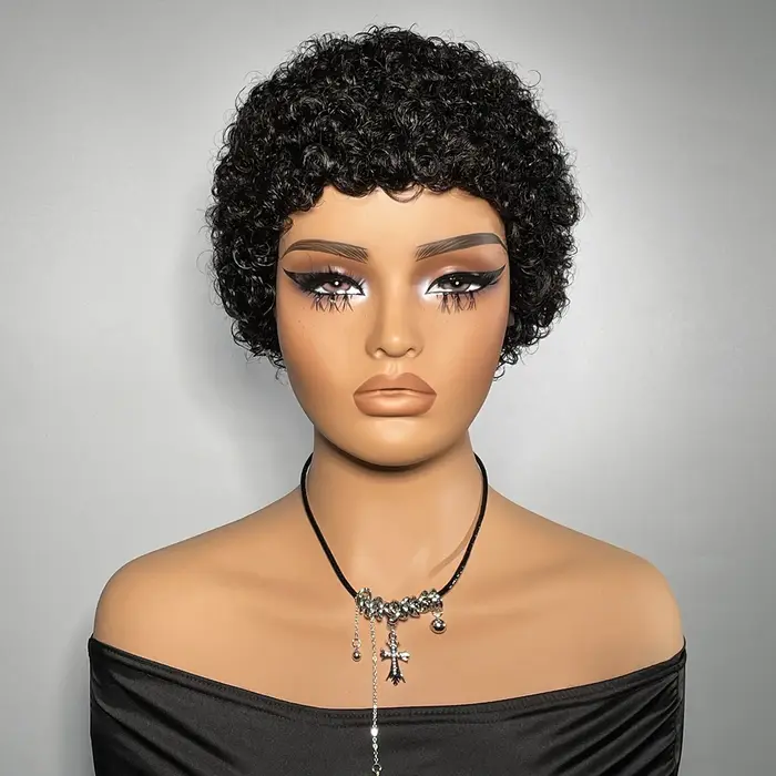Kinky Curly Human Hair Wigs for Women, Colored 27 99J Short Curly Wigs, 100% Human Hair, Machine Mad
