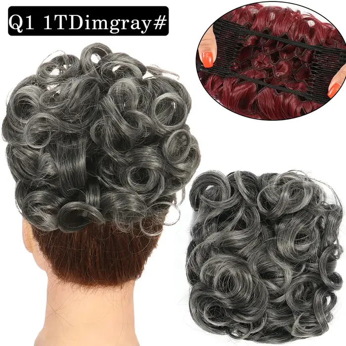 Chignon synthétique court bouclé désordonné, extension de chignon, peignes à cheveux extensibles fac
