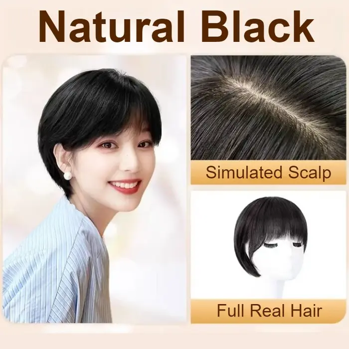 Perruque courte 100% cheveux humains avec frange, postiche noire d'aspect naturel pour femmes, perru