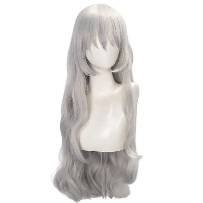 Argalia Cosplay perruque 77 cm Anime fille argent longue bandeau bouclé avec frange perruques synthé