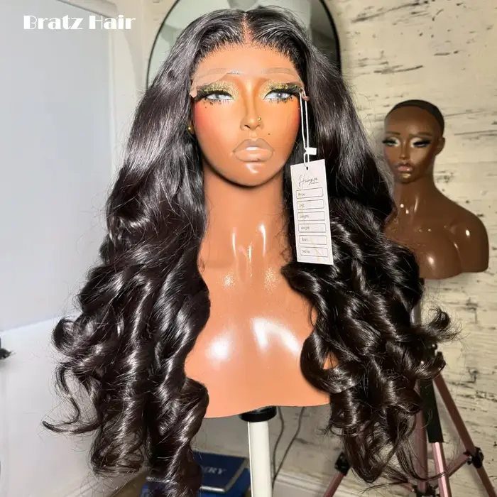 Perruque bouclée naturelle noire 5x5 en cheveux humains