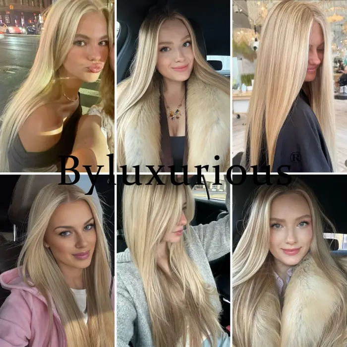 Byluxurious mettre en évidence Misty Moon couleur dorée perruque élégante droite 100%