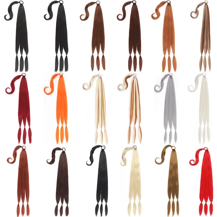 Longue Extension de queue de cheval tressée bricolage avec attache de cheveux envelopper droite autour des Extensions