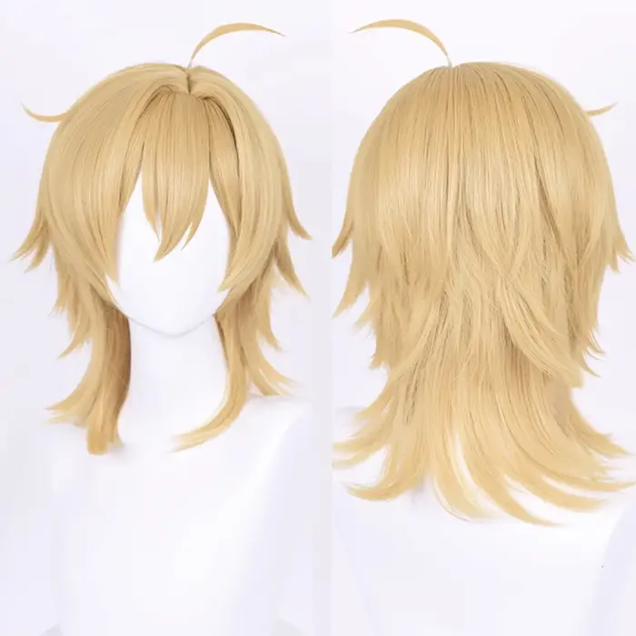 Perruque synthétique courte et lisse à tête de mulet Blonde avec frange