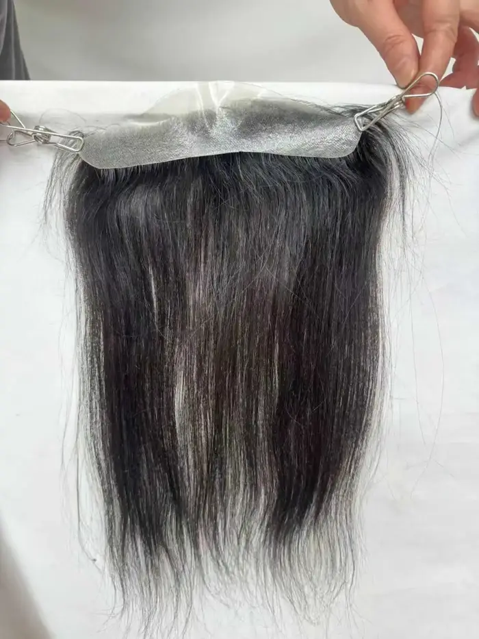 100% cheveux humains pleine Pu femmes délié perruque 13 pouces 2*16 cm noeuds blanchis aspect nature