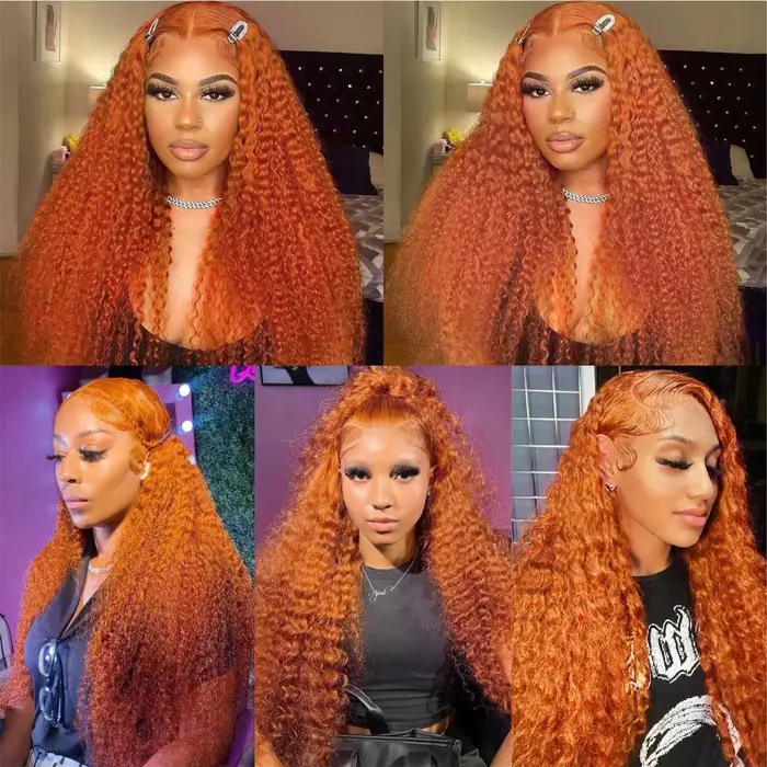 Perruques Lace Front Lafino Water Wave Ginger Orange en Cheveux Humains Colorés 350, Perruque Humain