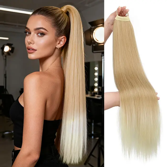 Extension de cheveux synthétiques longs et raides pour femmes