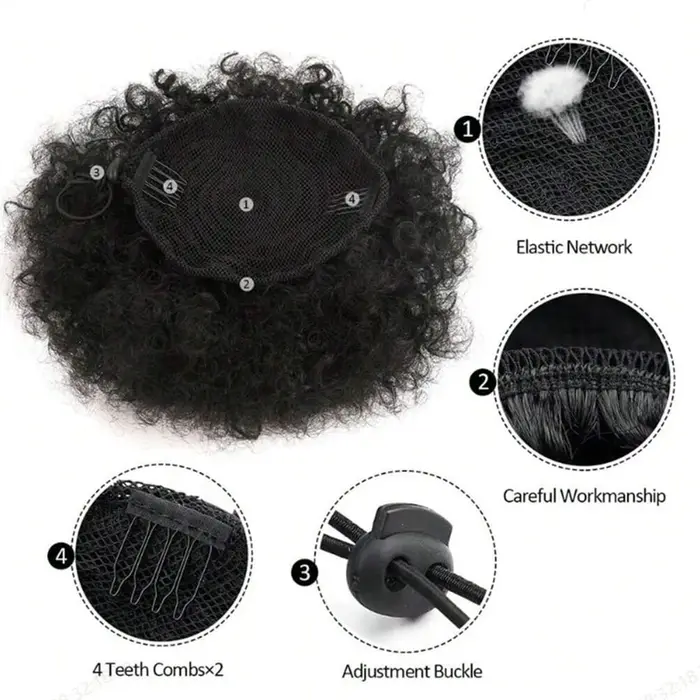 Extension de queue de cheval afro synthétique courte noire avec cordon de serrage pour femmes noires