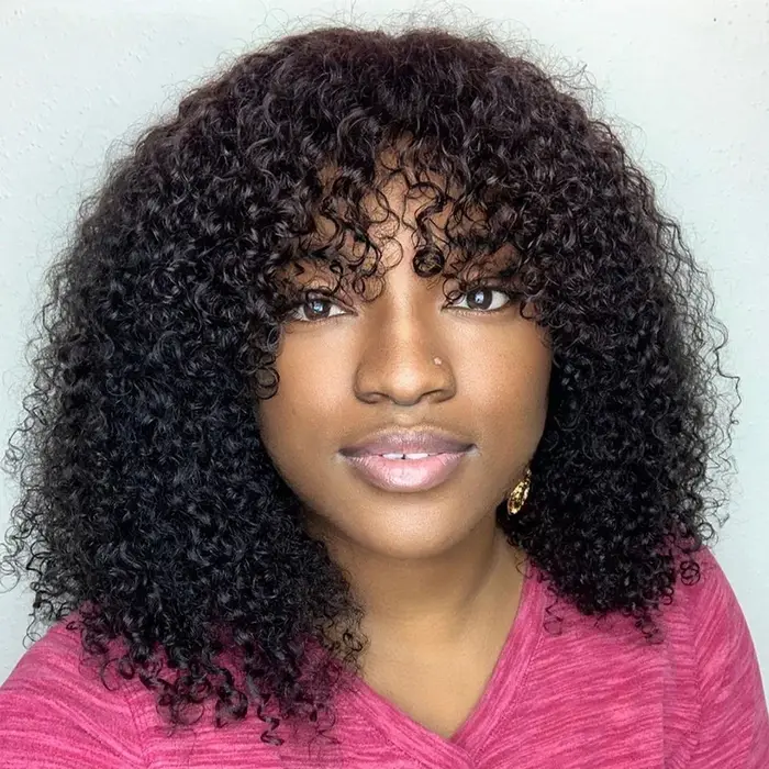 Perruque de Cheveu Humain Tresse Naturelle, de Collection Bob, Crépue et Bouclée avec Frange, Chevel
