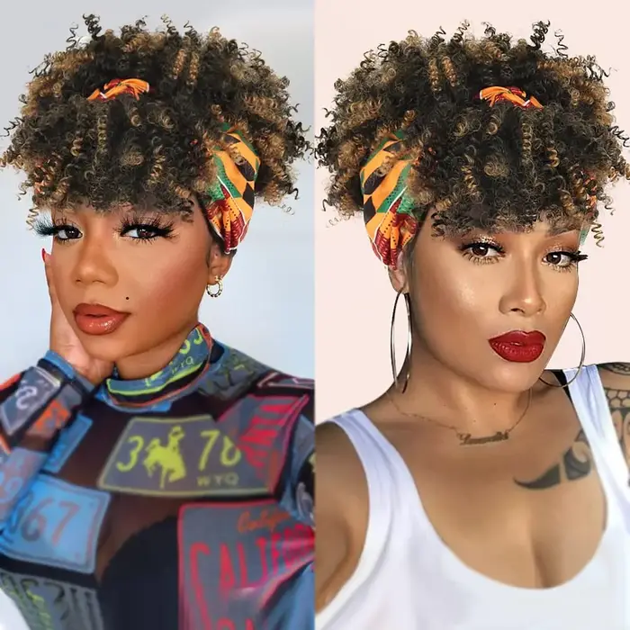 Perruque bandeau courte crépue bouclée Blonde ombrée Afro