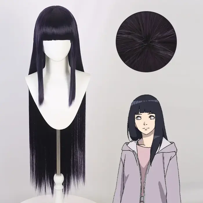 Perruque de Cosplay Anime Hinata Hyuuga bleu foncé, longue et lisse, frange émoussée, perruque de fê