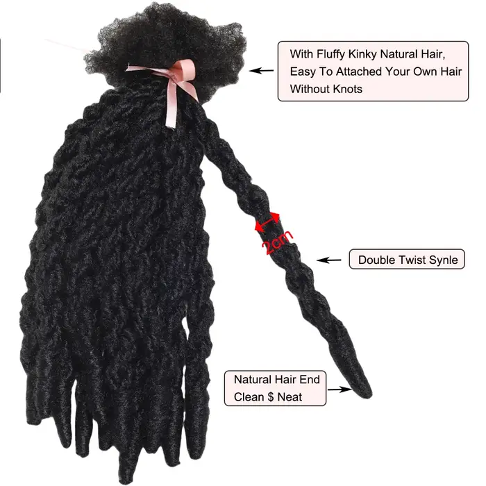 Extensions Loc synthétiques double torsion pour hommes, cheveux Dreadlock permanents, 12 couleurs disponibles, 14 pouces, largeur 2 cm, 12 brins
